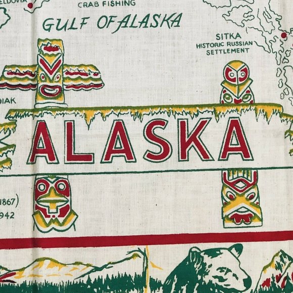 Vintage Alaska State Tablecloth Map Souvenir Square 50" x 50" Kitchen Table - Picture 9 of 11